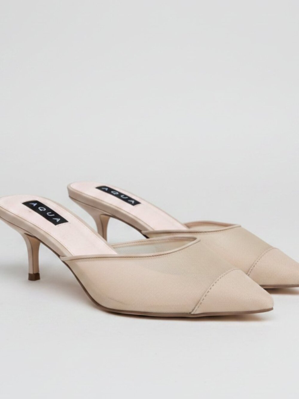 Aqua Nude Pointed Toe Kitten Heel Mules Size 8.5 | Women's Slip-On Heels